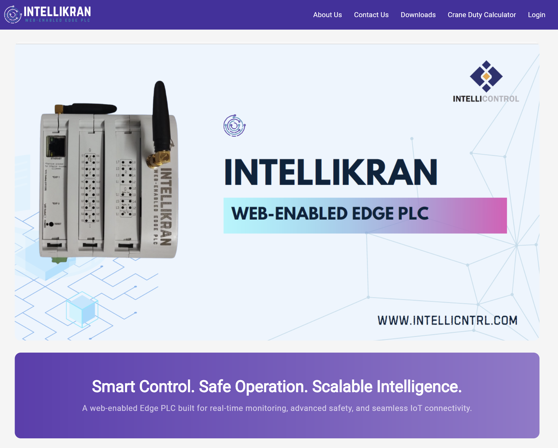 IntelliKran WebApp dashboard showing realtime crane data